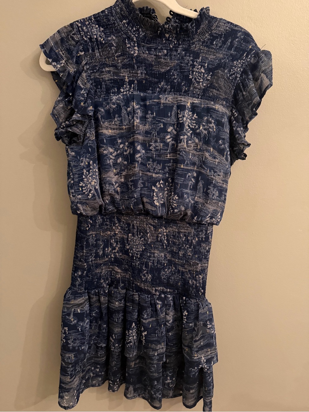 Aqua Navy Printed Ruffle Mini Dress